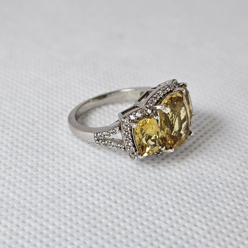 Natural Golden Apatite & White Zircon Ring Platinum over 925! ✨️ Size 6 - Picture 5 of 11